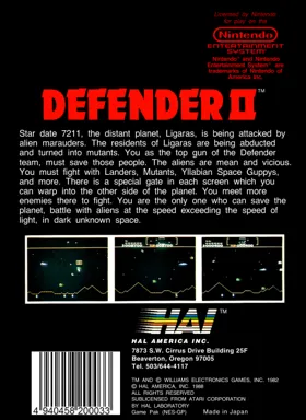 Defender II (USA) box cover back